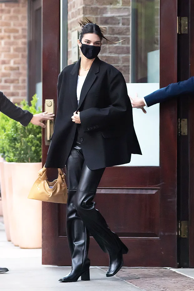 oversized blazer with leather trousers